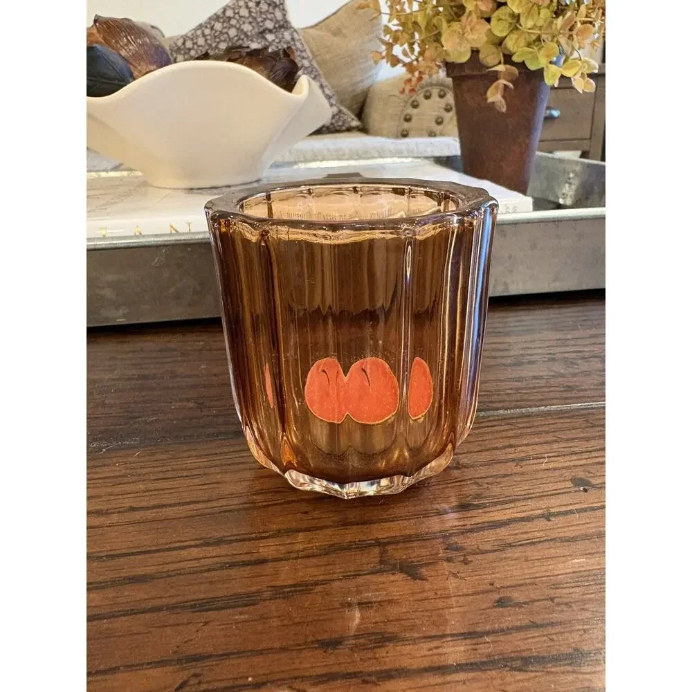 Vintage Style Amber Orange Glass Votive Candle Holder-Perfect For Fall Decor